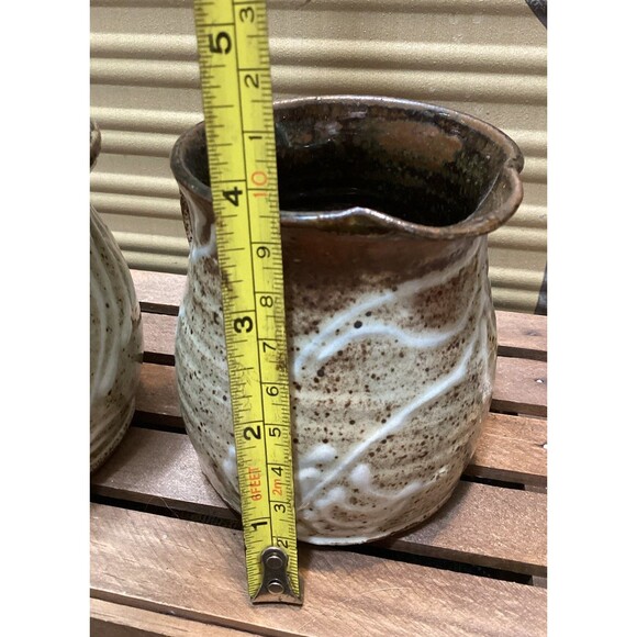 Art Pottery Creamer & Sugar Stoneware Brown Earth Tones White Drip Glaze Accent - Picture 14 of 15